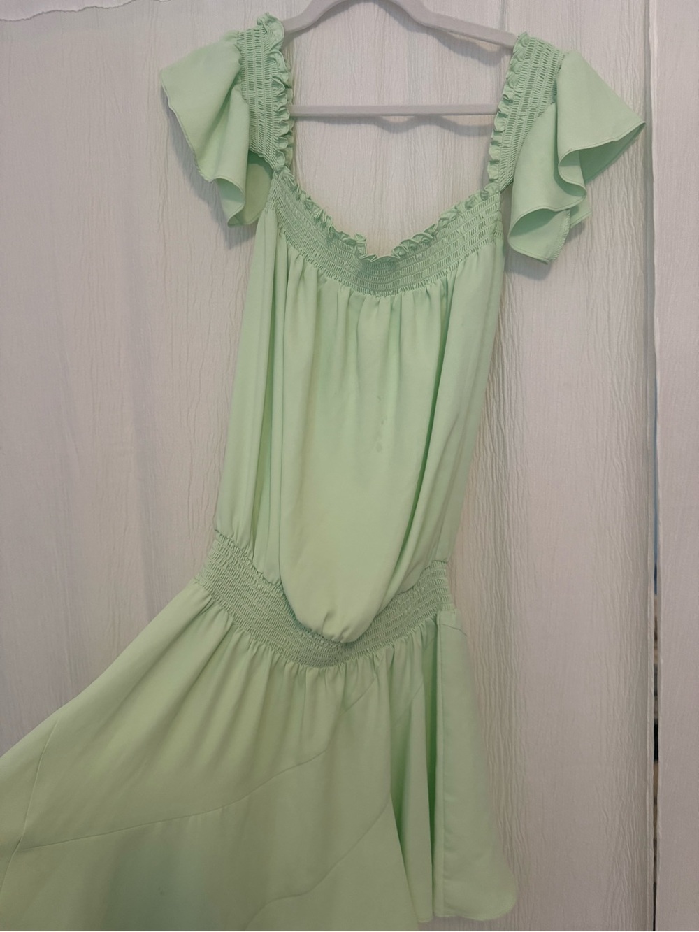 Amanda Uprichard Mint Green Smocked V-Neck Dress